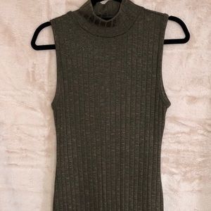 Olive Green Ribbed Below Knee Dress